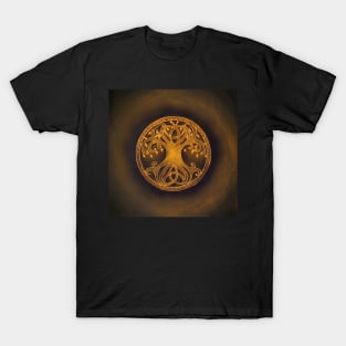 Tree of life with triquetra Celtic knot gold on olive T-Shirt